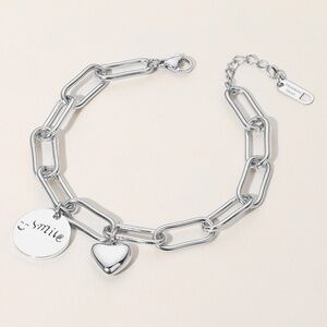 Secret Box New York  Stainless Steel  Heart Charm Paperclip Chain Bracelet (J)